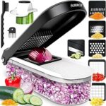 Vegetable Chopper Cutter Mandoline Slicer Cheese Grater - Food Onion Salad Veggie Chopper with Container - French Fry Potato Dicer Slicer Cutter - Kitchen Tools Gadgets (6-in-1 Compact White)