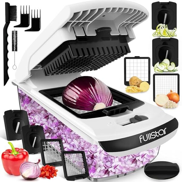 Vegetable Chopper Vegetable Cutter Spiralizer Vegetable Slicer - Food Onion Veggie Chopper Dicer Potato Fry Cutter (4-in-1 Chopper - White)